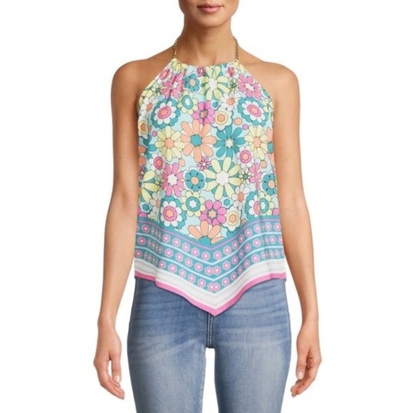 No Boundaries Tops Juniors No Boundaries Chain Halter Tank Top Size 35 79 1113 Flowers Nwt